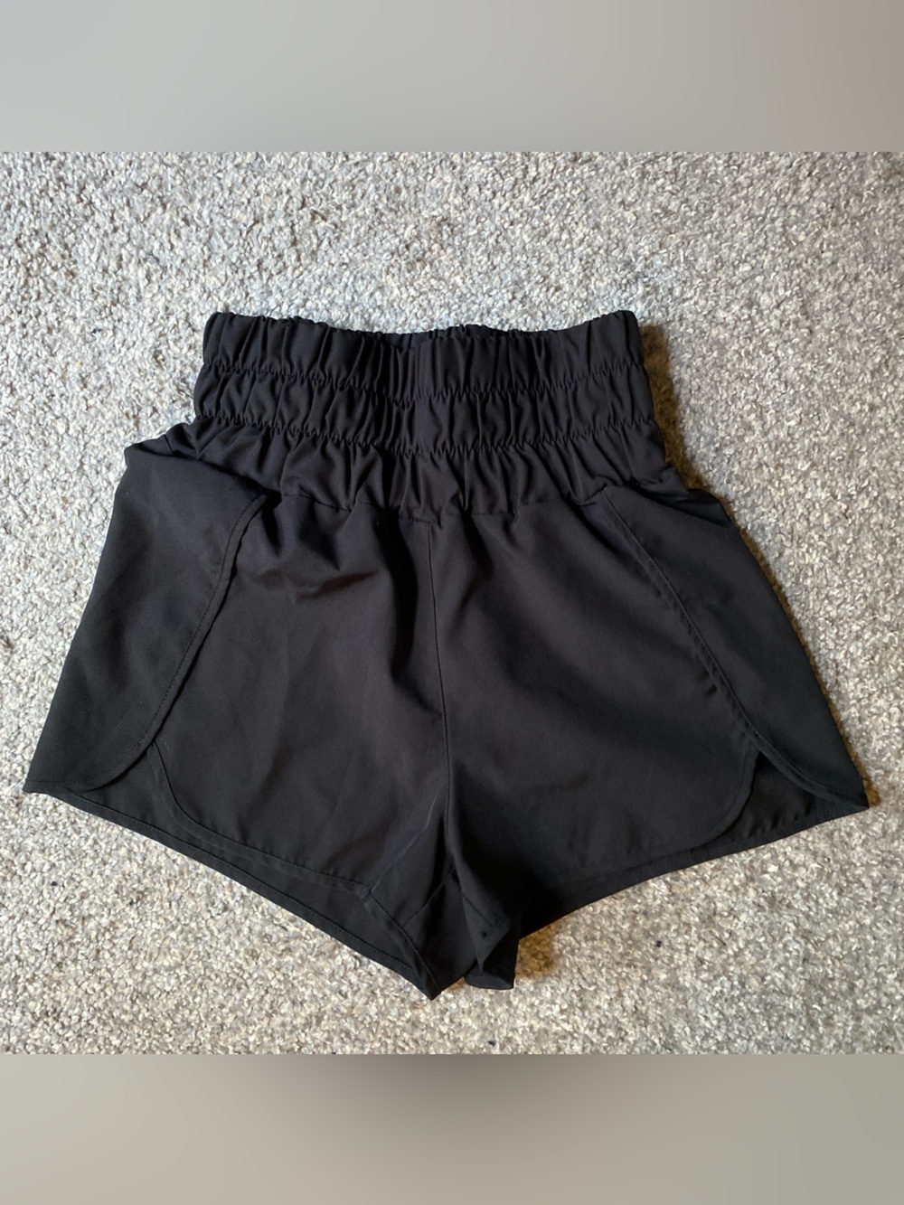 High-Rise Black Athletic Shorts with Smocked Waist